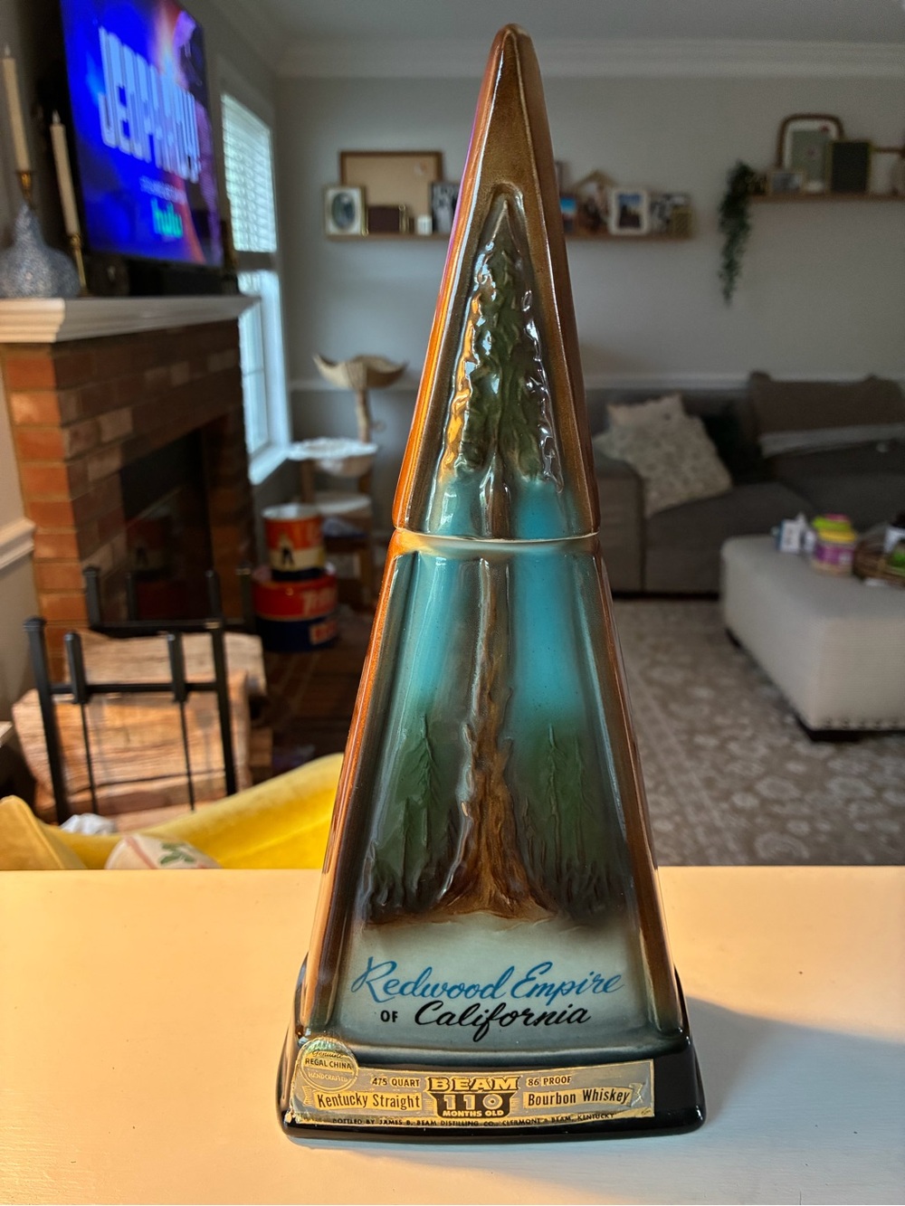 Vintage 1967 Jim Beam "Redwood Empire of California" ceramic decanter.